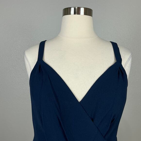 Dress the Population Women's Cocktail Dress Size 1X Navy Blue Sheath Wrap Mini - Picture 8 of 13